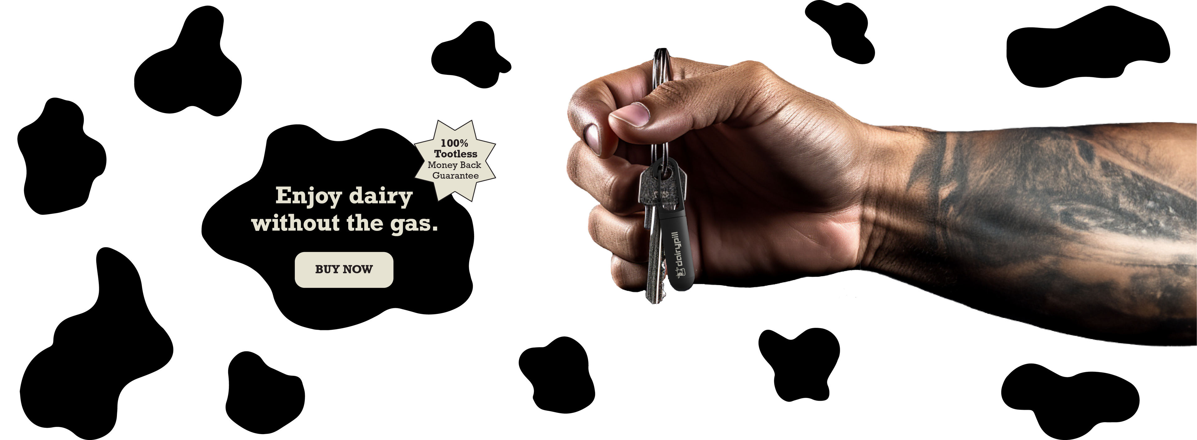 Enjoy dairy without the gas. DairyPill keychain case in hand