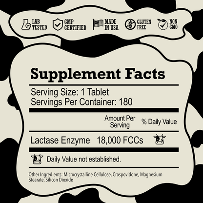 DairyPill Supplement Facts Panel