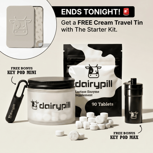 DairyPill Starter Kit Bundle 90 Count with Free Cream Travel Tin Launch. Ends Tonight.